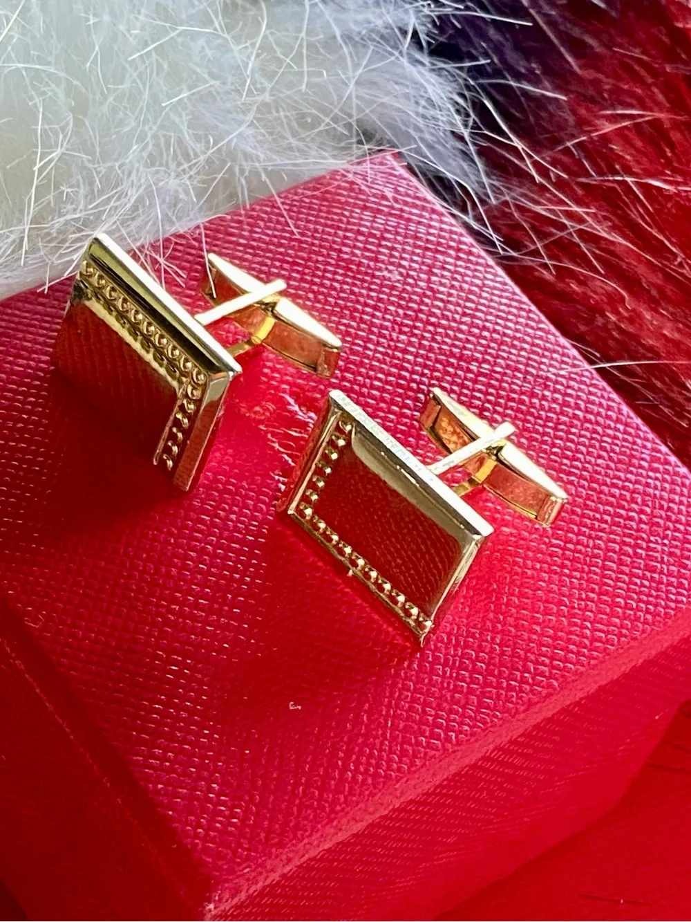 Gold Rectangular Beaded Cufflinks - Men Accessories